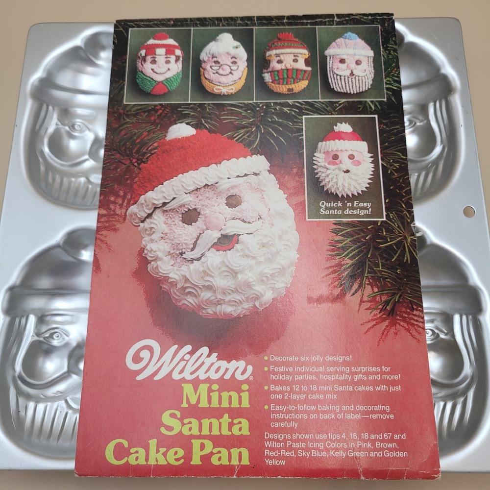 Vintage 1983 Wilton Mini Santa Cake Pan 4 Cavity Aluminum Christmas 2105-4692
